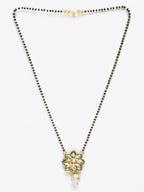 Gold-Polished Black Beaded White Kundan Studded Handcrafted Mangalsutra - Ruby Raang | Grocsy