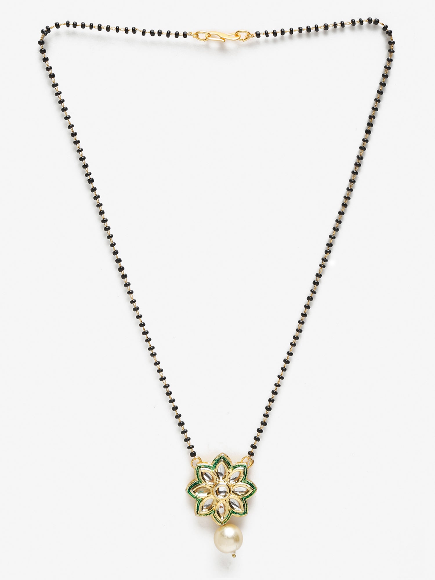 Gold-Polished Black Beaded White Kundan Studded Handcrafted Mangalsutra - Ruby Raang | Grocsy