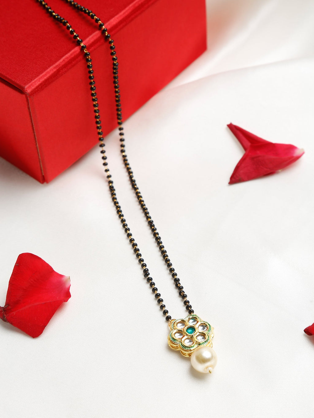 Women's Black Gold-Polished Kundan Mangalsutra - Ruby Raang | Grocsy