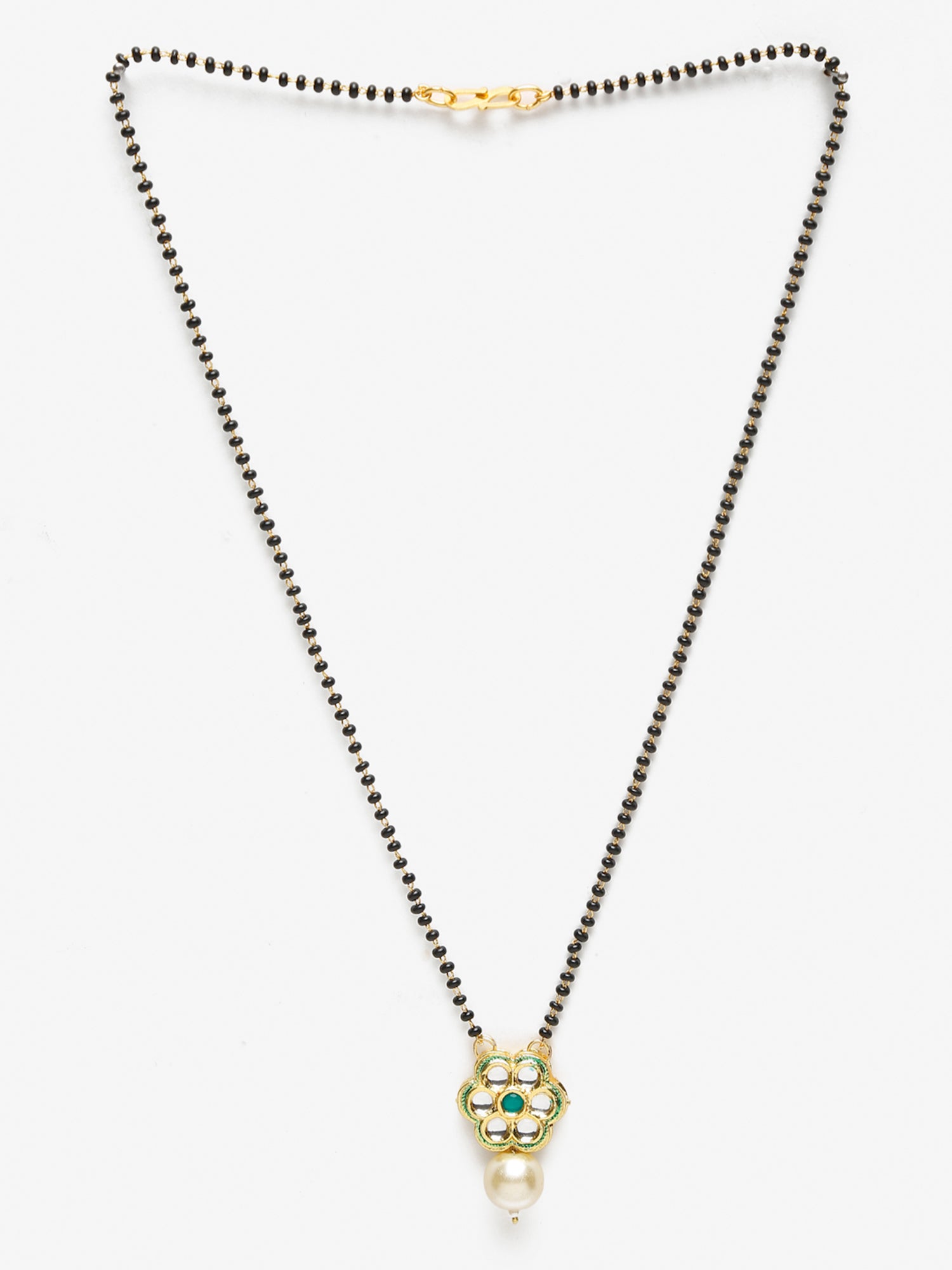 Women's Black Gold-Polished Kundan Mangalsutra - Ruby Raang | Grocsy