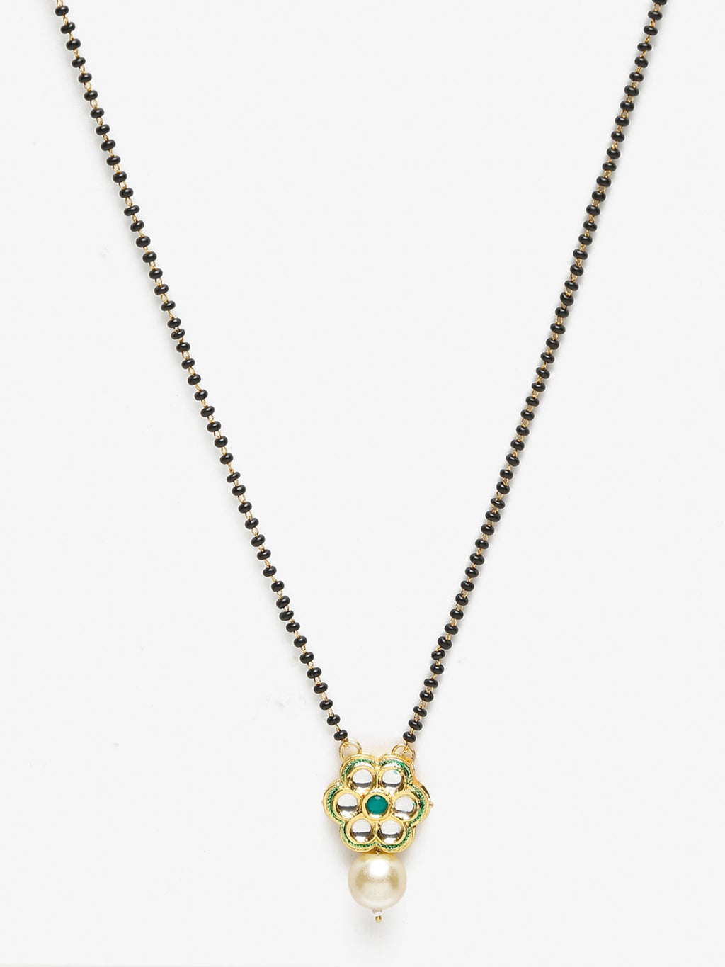 Women's Black Gold-Polished Kundan Mangalsutra - Ruby Raang | Grocsy