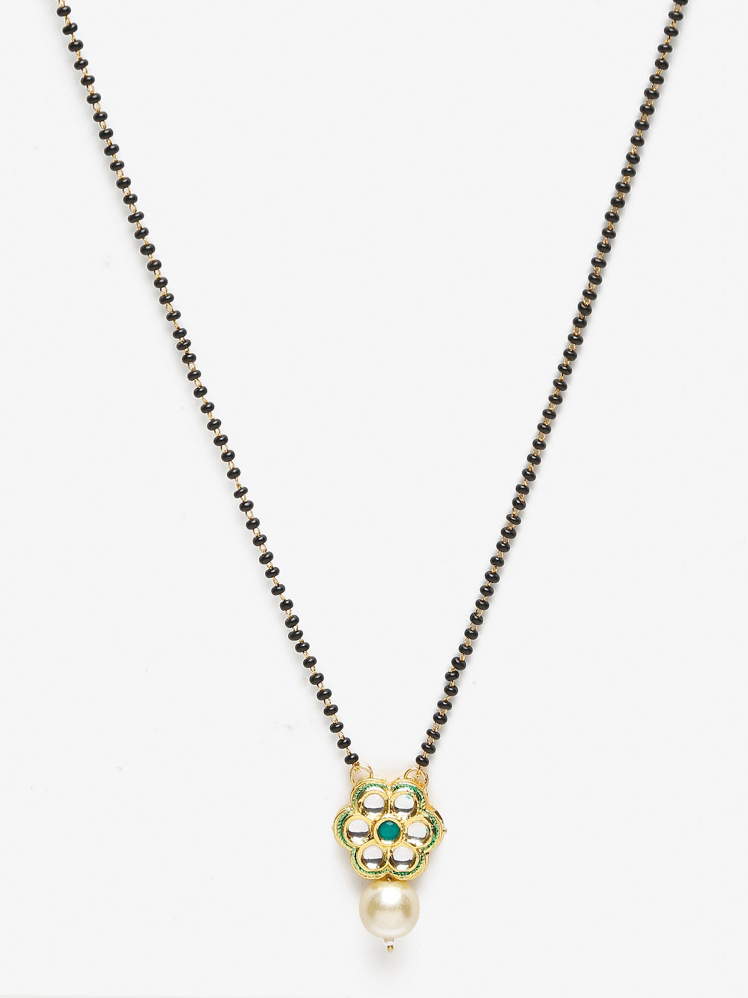 Women's Black Gold-Polished Kundan Mangalsutra - Ruby Raang | Grocsy