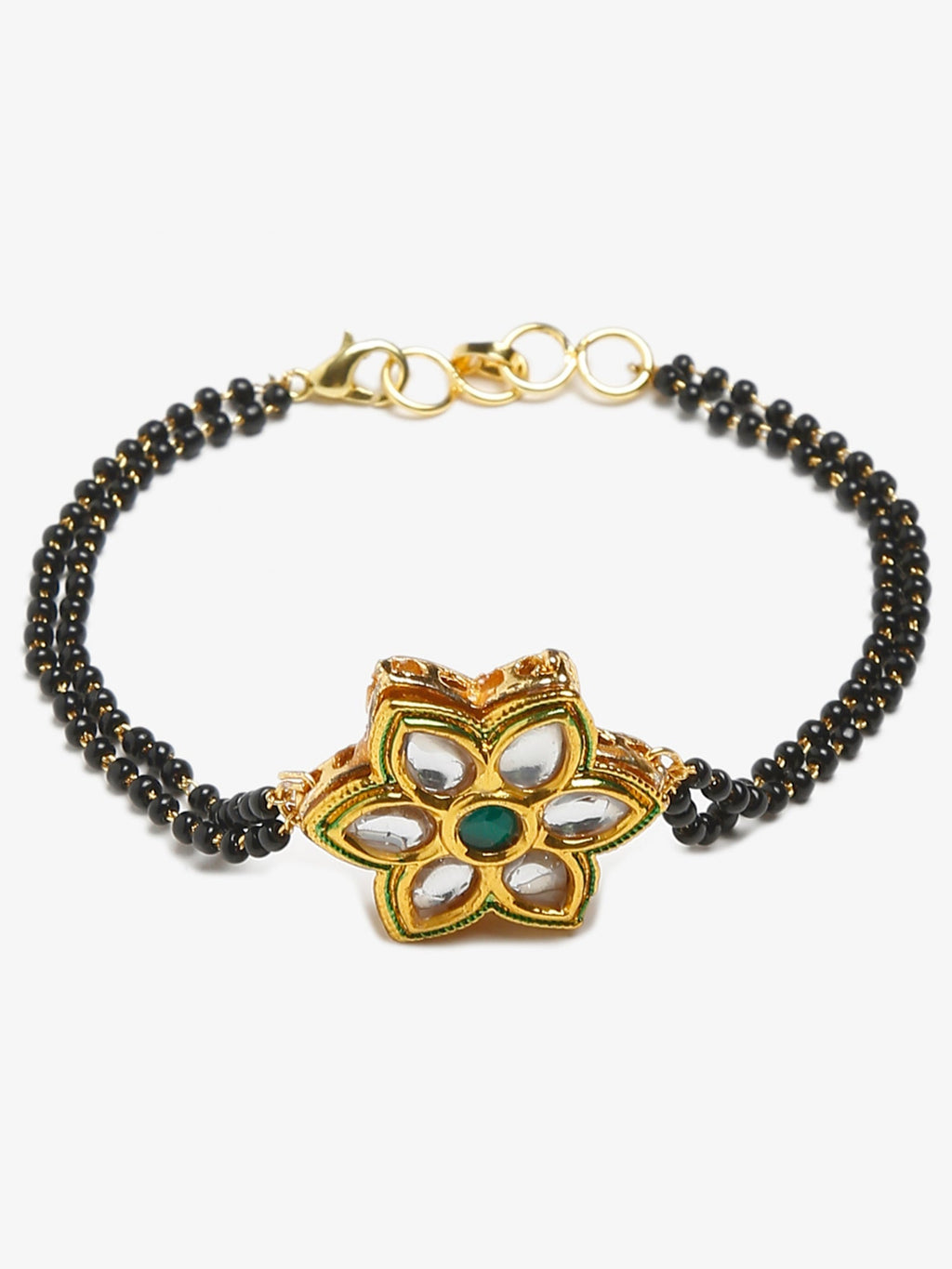 Black Gold-Polished Kundan Studded Mangalsutra Bracelet - Ruby Raang