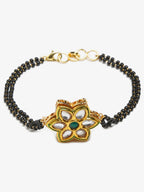Black Gold-Polished Kundan Studded Mangalsutra Bracelet - Ruby Raang