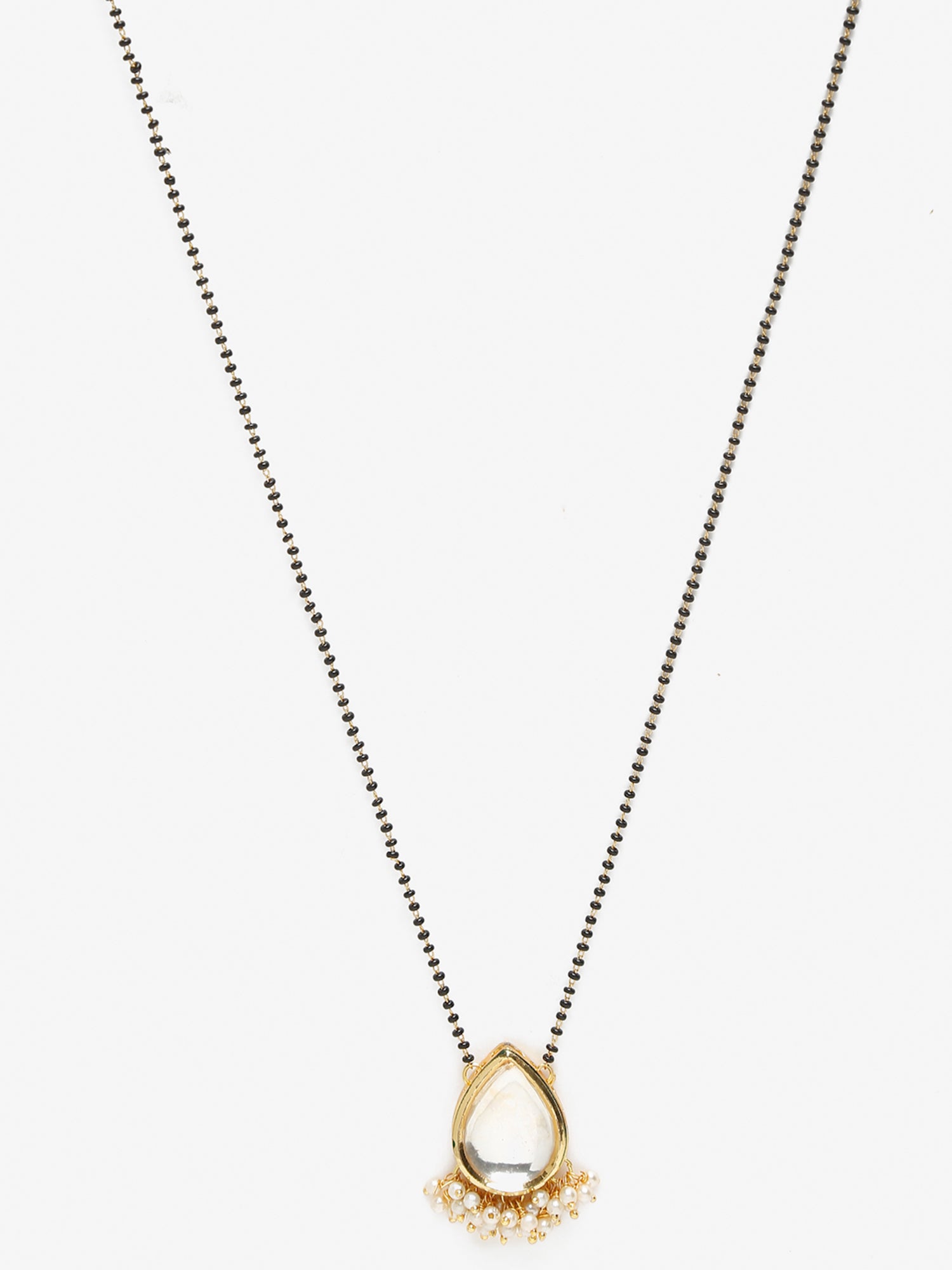 Gold-Polished White Black Kundan-Studded Beaded Mangalsutra - Ruby Raang | Grocsy