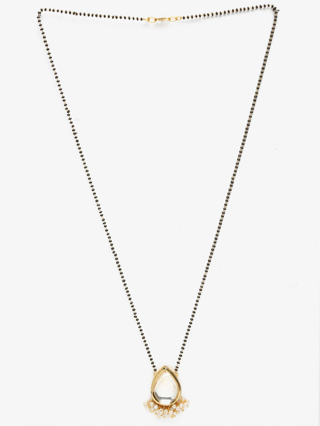 Gold-Polished White Black Kundan-Studded Beaded Mangalsutra - Ruby Raang | Grocsy