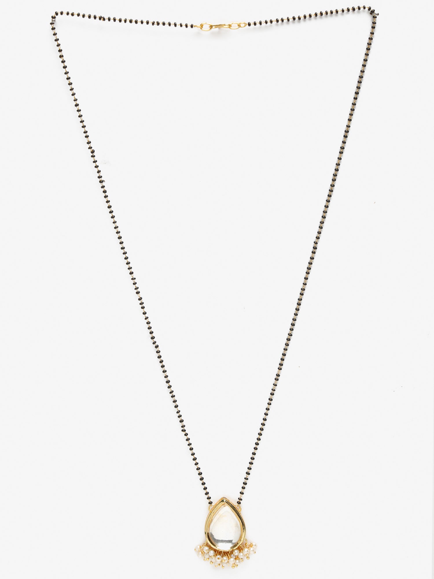 Gold-Polished White Black Kundan-Studded Beaded Mangalsutra - Ruby Raang | Grocsy
