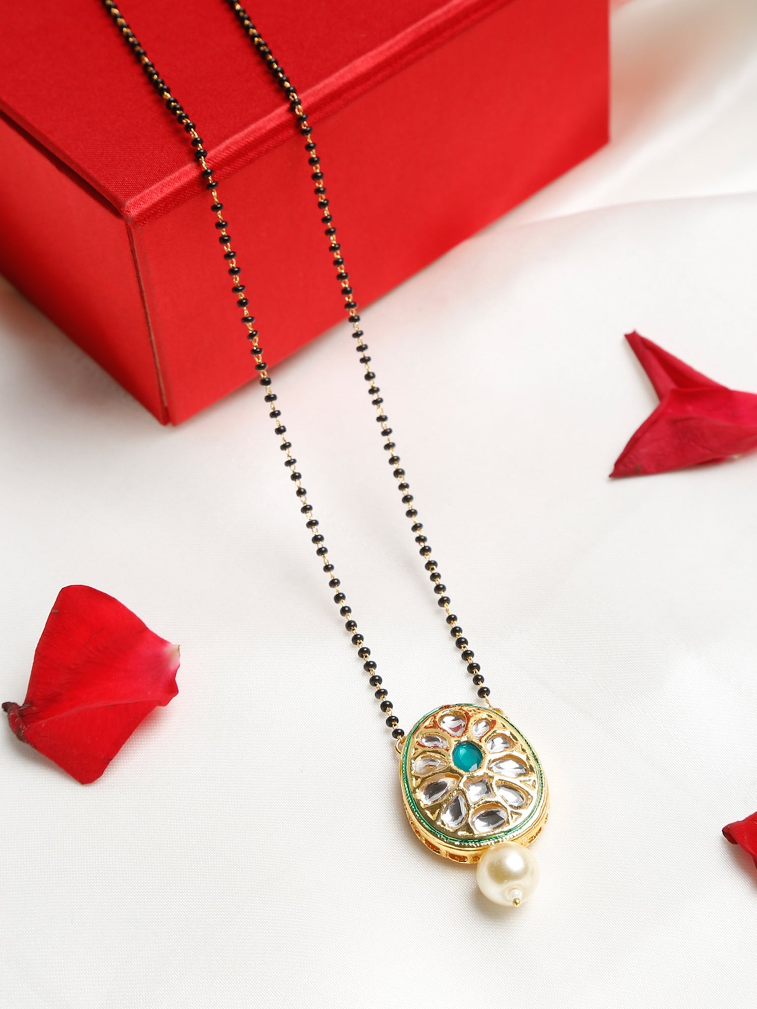 Black Gold-Polished Kundan Mangalsutra - Ruby Raang | Grocsy