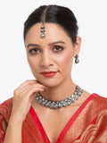 Silver Kundan Choker With Earrings And Maang Tikka - Ruby Raang | Grocsy
