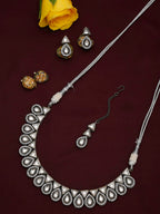 Silver Kundan Choker With Earrings And Maang Tikka - Ruby Raang | Grocsy