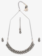 Silver Kundan Choker With Earrings And Maang Tikka - Ruby Raang | Grocsy