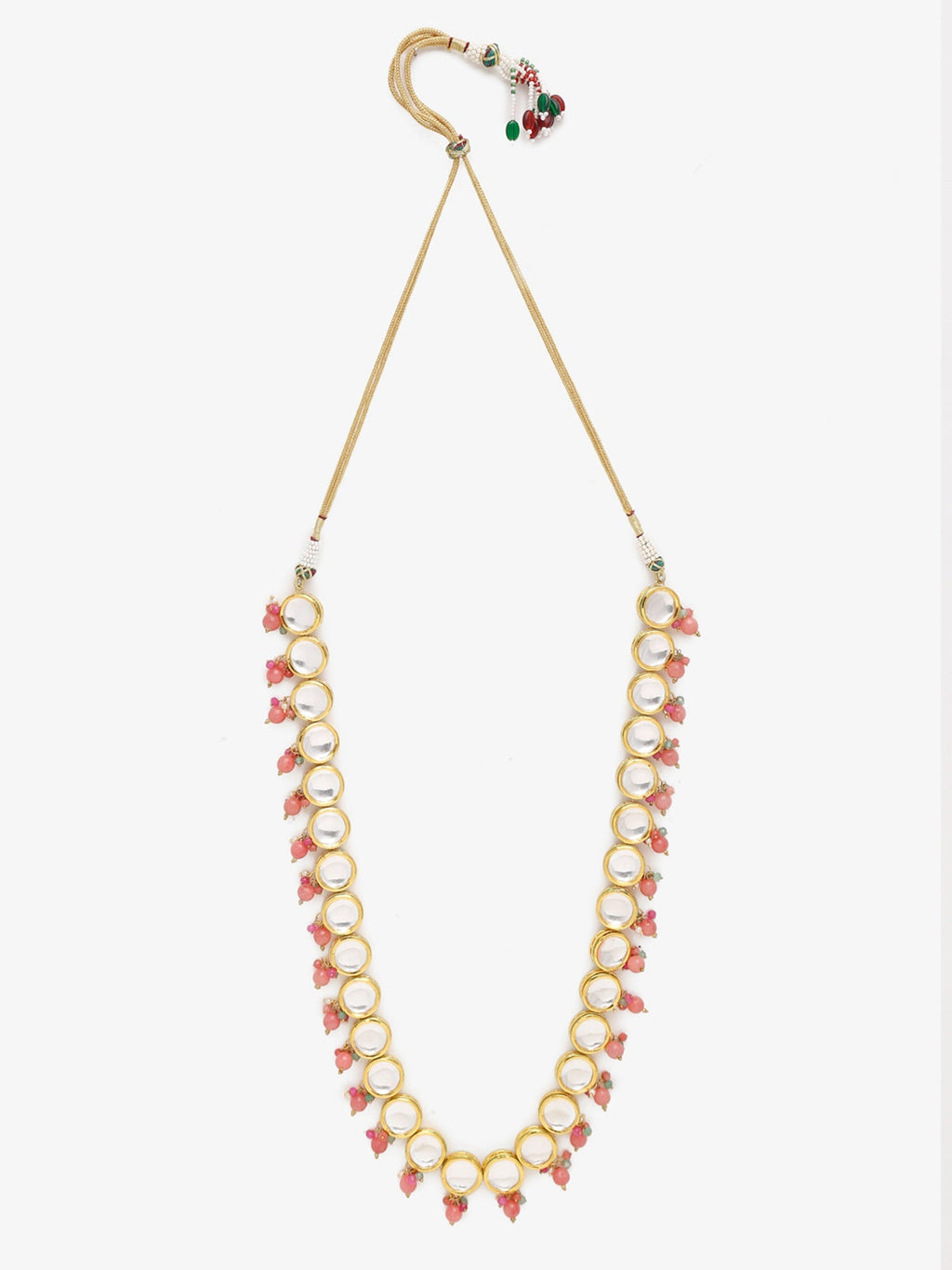 Gold-Polished Pink Kundan Pearls Studded Necklace - Ruby Raang | Grocsy