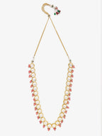 Gold-Polished Pink Kundan Pearls Studded Necklace - Ruby Raang | Grocsy
