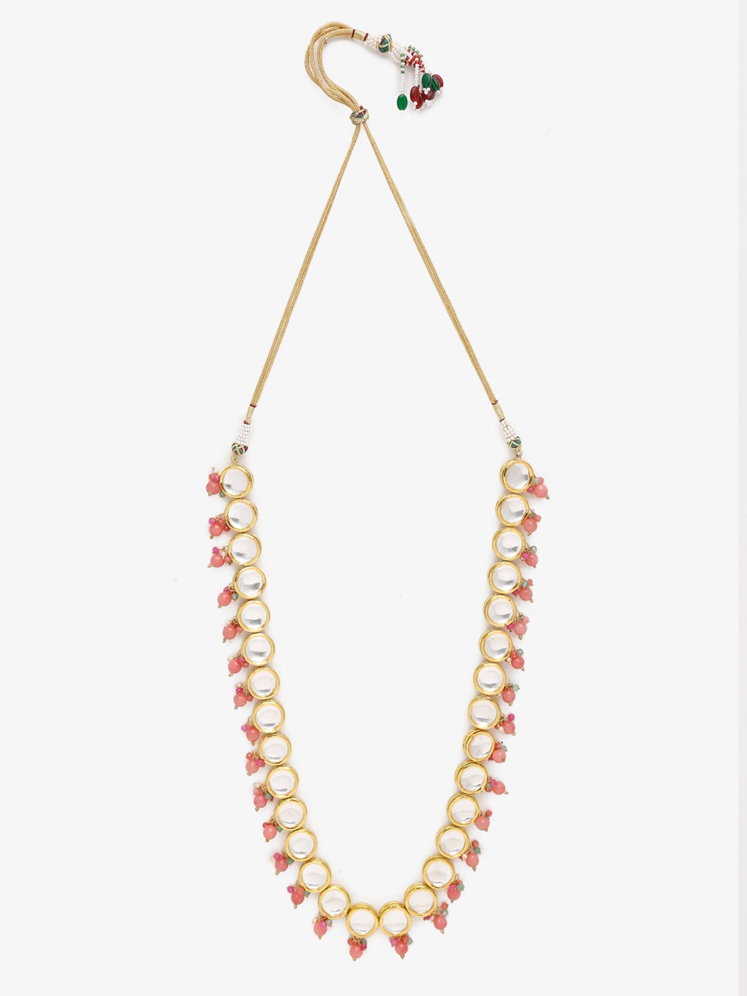 Gold-Polished Pink Kundan Pearls Studded Necklace - Ruby Raang | Grocsy