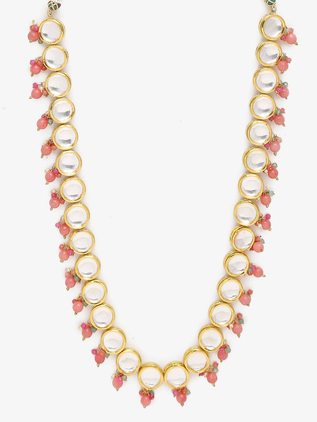 Gold-Polished Pink Kundan Pearls Studded Necklace - Ruby Raang | Grocsy