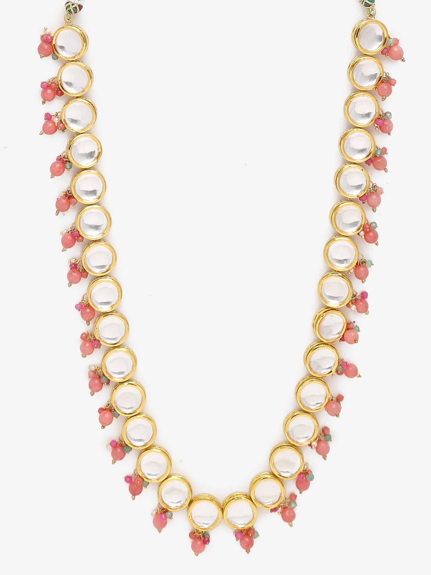 Gold-Polished Pink Kundan Pearls Studded Necklace - Ruby Raang | Grocsy