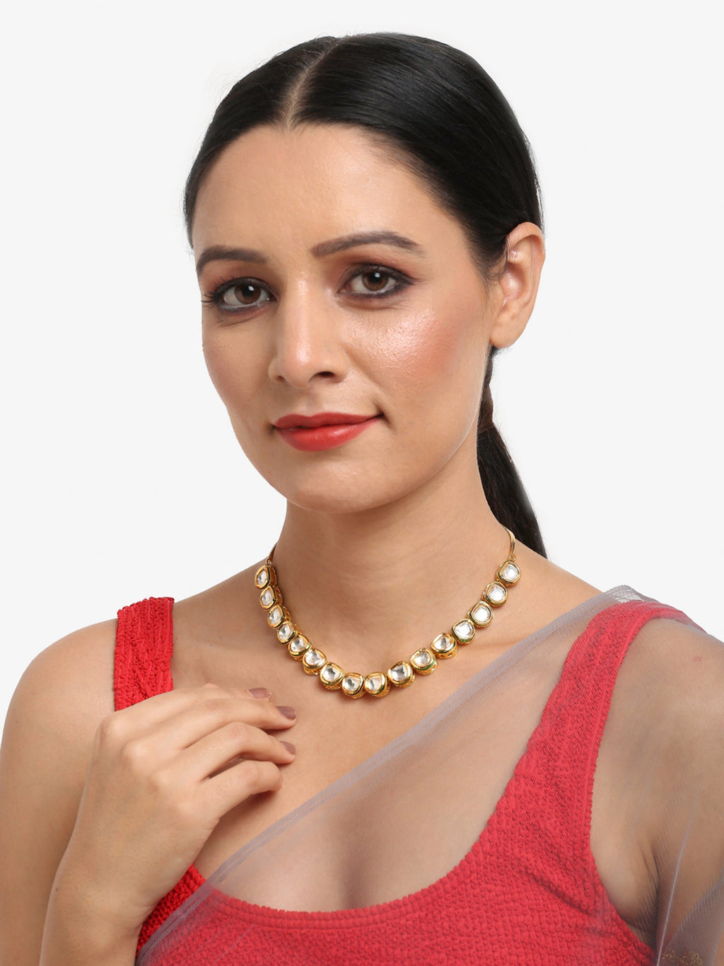 Women's Gold-Polished Kundan Choker Necklace - Ruby Raang | Grocsy