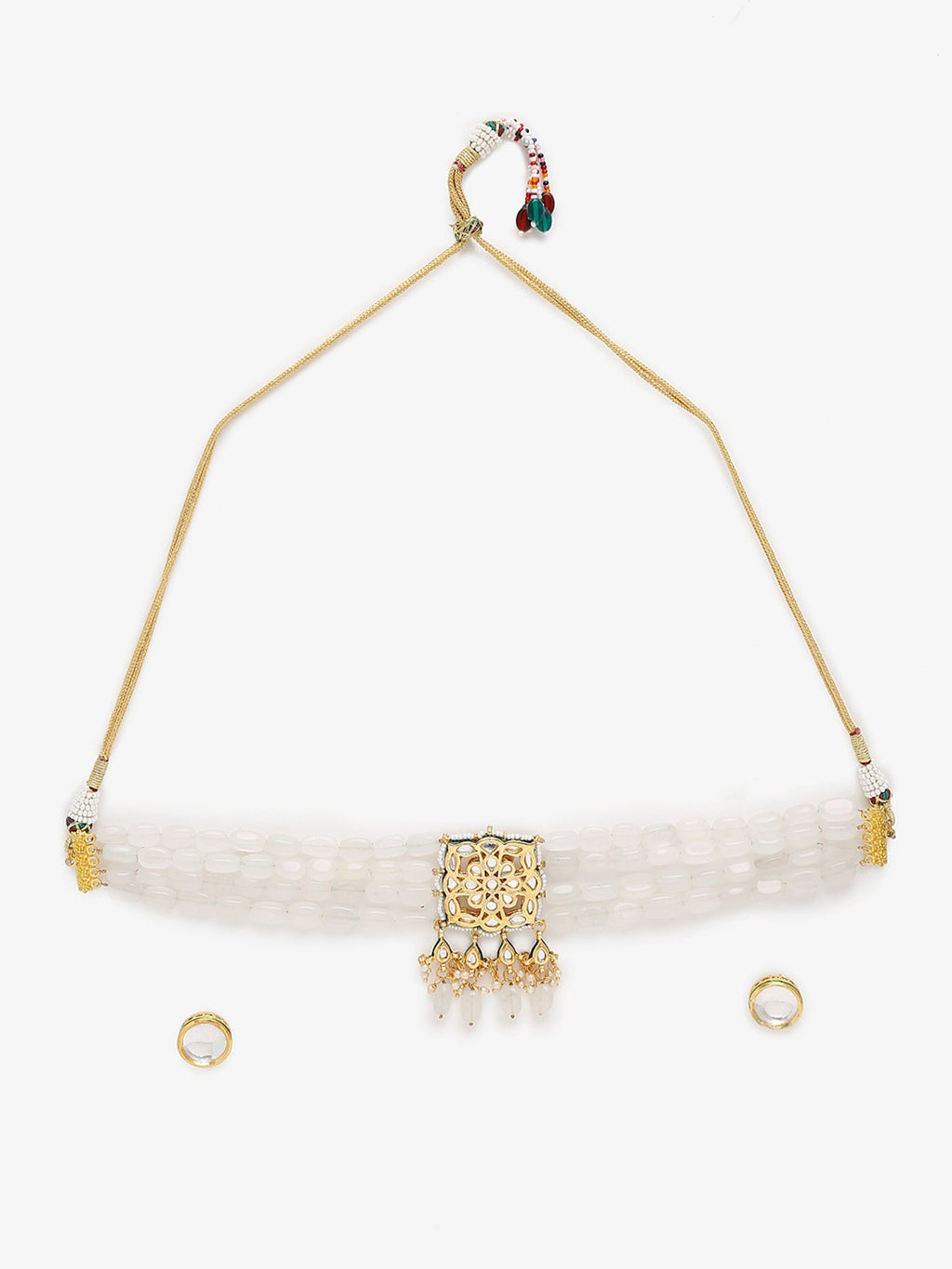 Gold-Polished White Kundan Stone Studded Handcrafted Jewellery Set - Ruby Raang | Grocsy