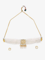 Gold-Polished White Kundan Stone Studded Handcrafted Jewellery Set - Ruby Raang | Grocsy