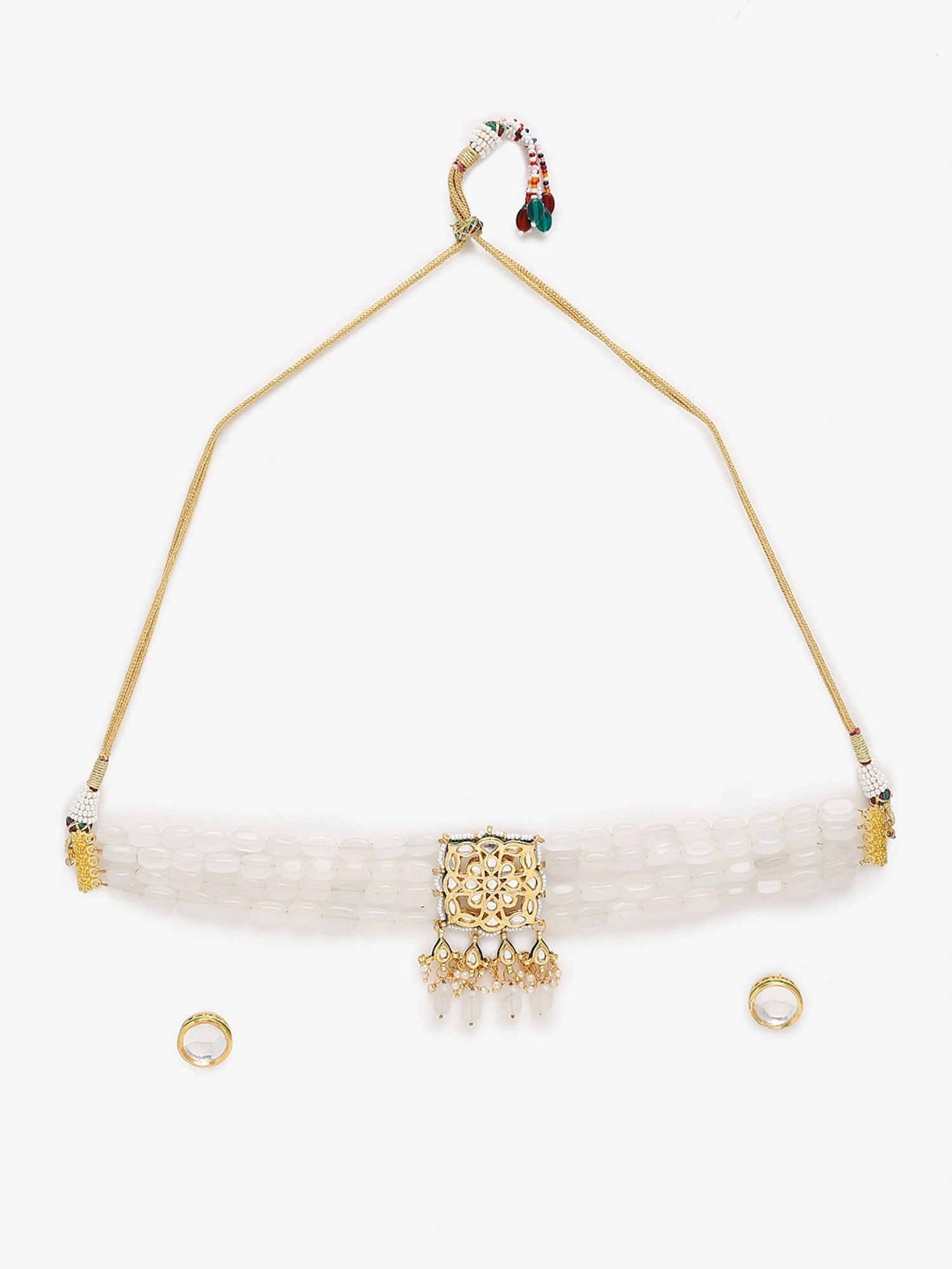 Gold-Polished White Kundan Stone Studded Handcrafted Jewellery Set - Ruby Raang | Grocsy