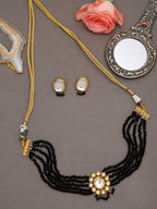 Gold-Polished White Black Kundan-Studded Beaded Handcrafted Jewellery Set - Ruby Raang | Grocsy