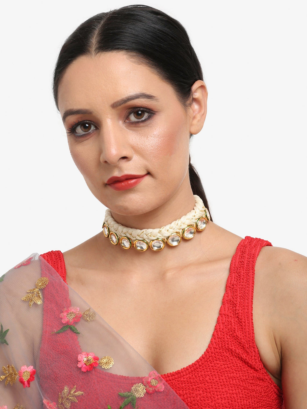 Gold-Toned White Gold-Polished Handcrafted Necklace - Ruby Raang | Grocsy