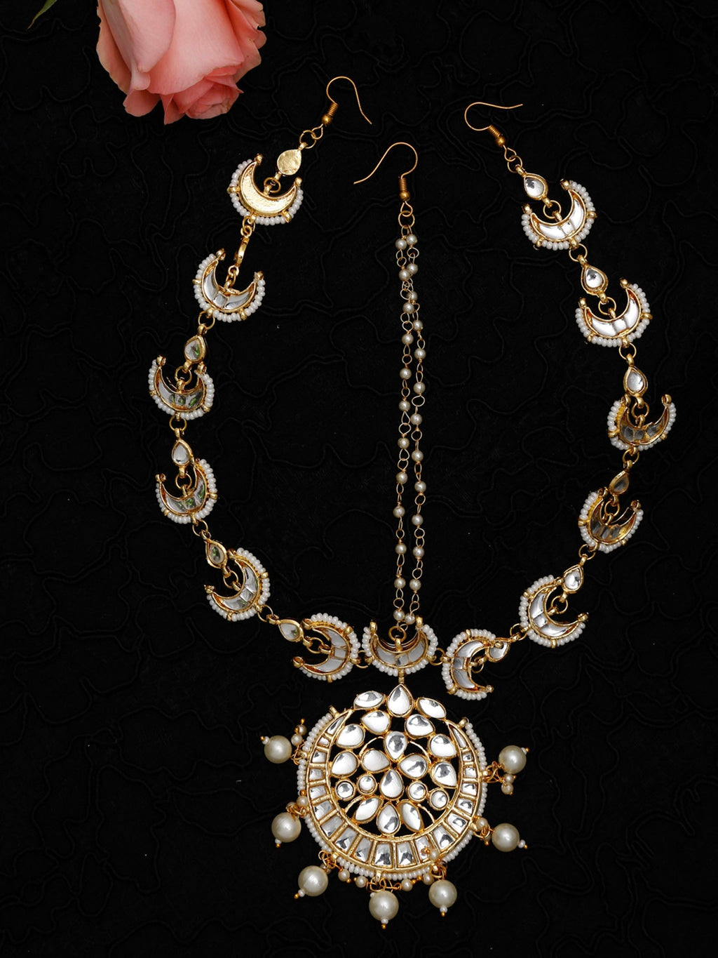 Gold-Polished White Kundan Matha Patti - Ruby Raang | Grocsy