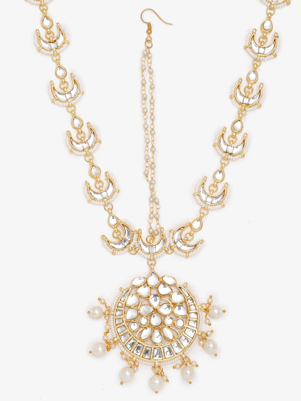Gold-Polished White Kundan Matha Patti - Ruby Raang | Grocsy