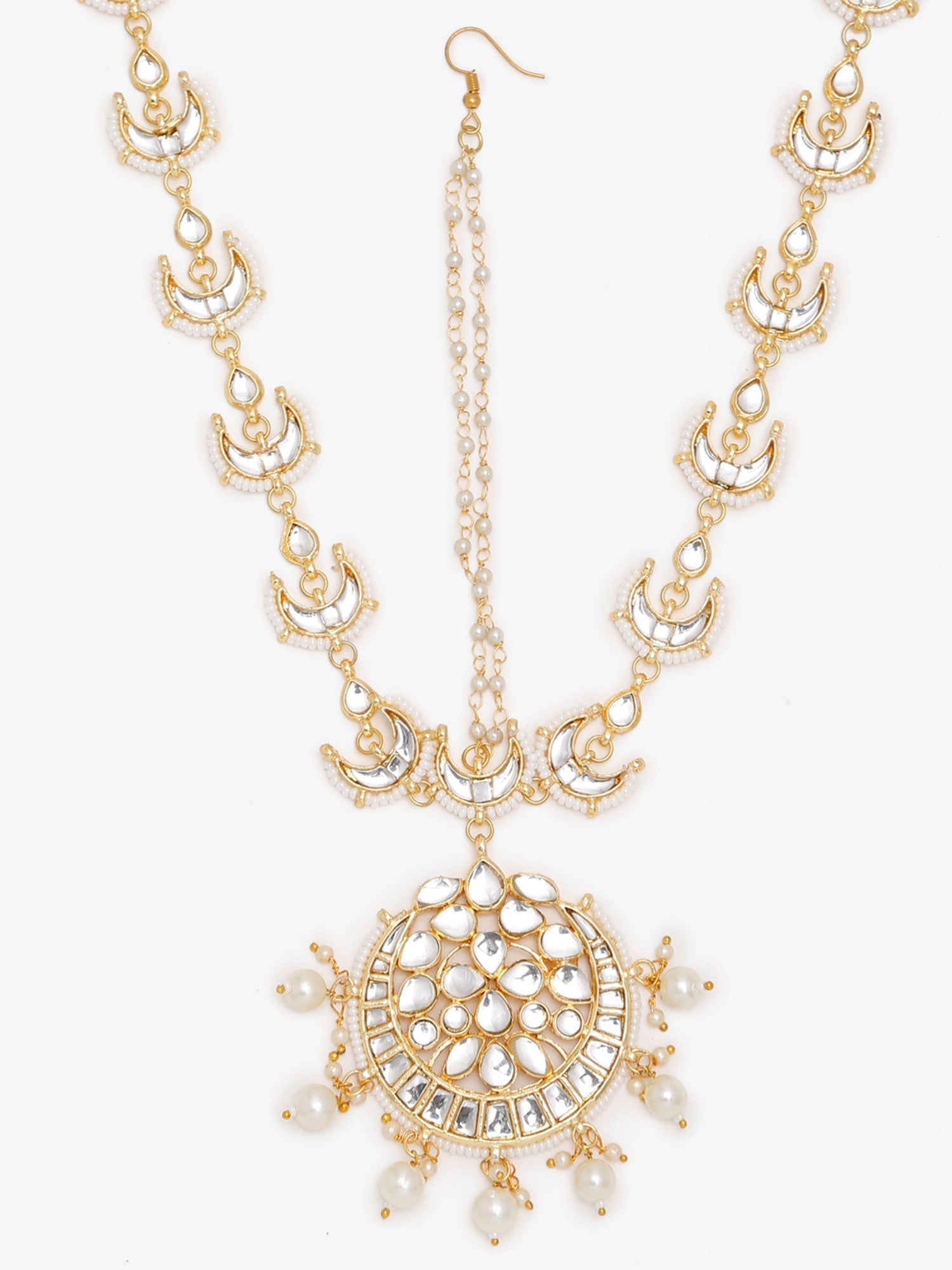 Gold-Polished White Kundan Matha Patti - Ruby Raang | Grocsy