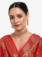Gold-Polished White Kundan-Studded Pearls Beaded Handcrafted Jewellery Set - Ruby Raang