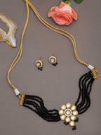 White Black Gold-Polished Kundan-Studded Jewellery Set - Ruby Raang | Grocsy