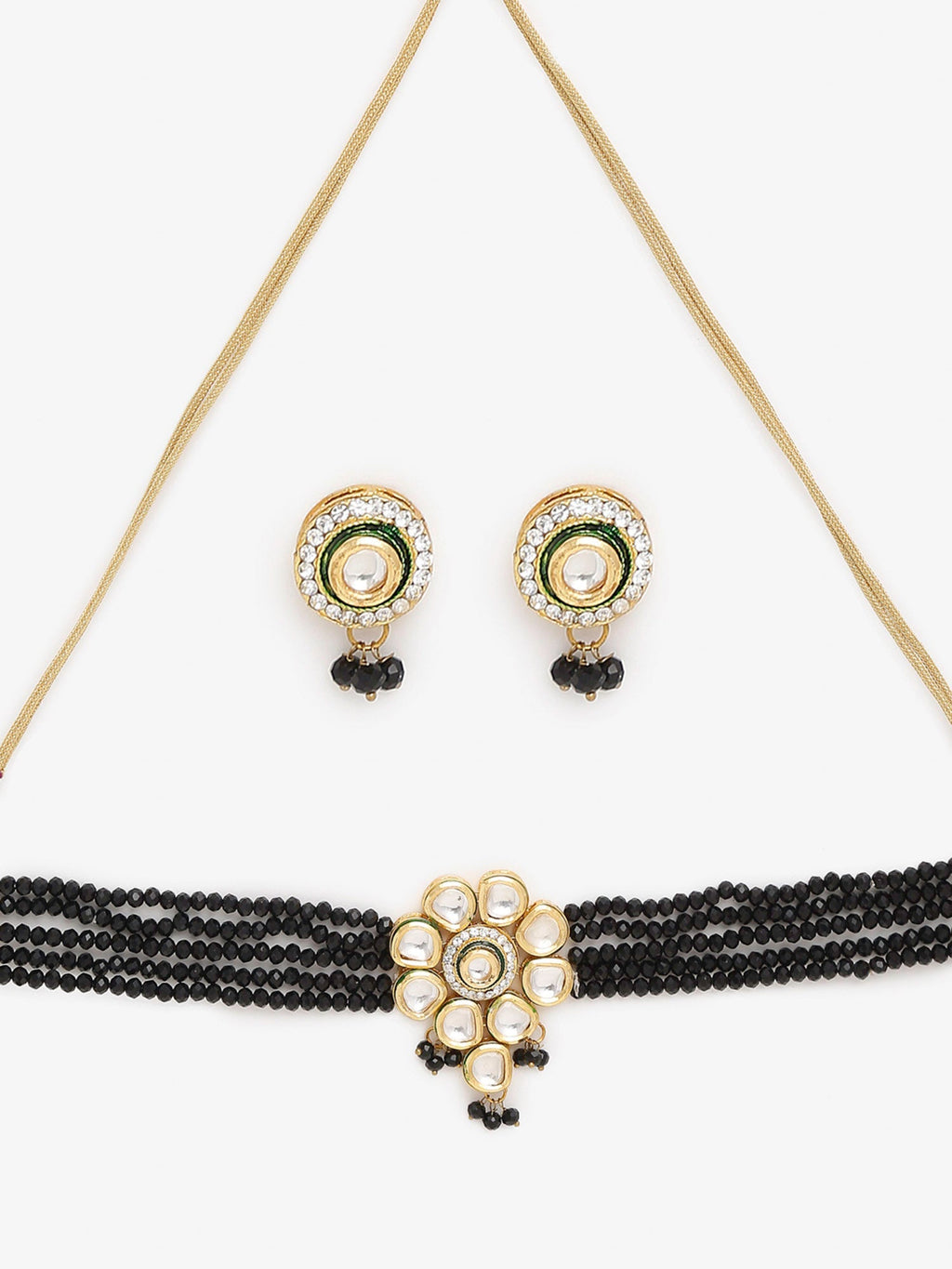 White Black Gold-Polished Kundan-Studded Jewellery Set - Ruby Raang | Grocsy