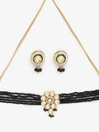 White Black Gold-Polished Kundan-Studded Jewellery Set - Ruby Raang | Grocsy