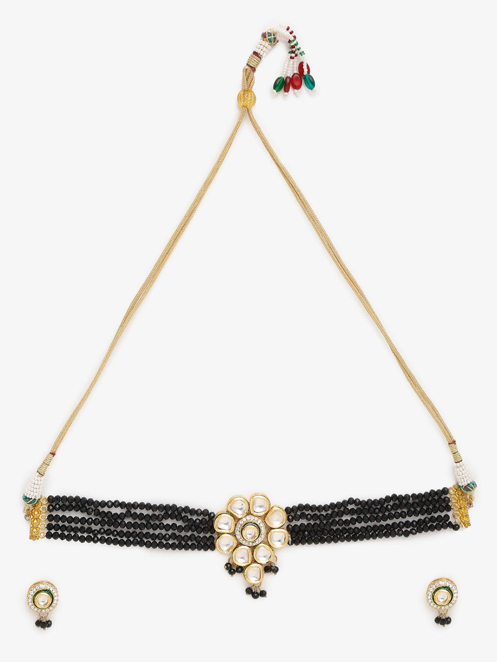 White Black Gold-Polished Kundan-Studded Jewellery Set - Ruby Raang | Grocsy