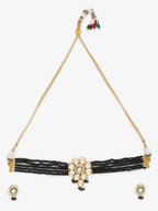 White Black Gold-Polished Kundan-Studded Jewellery Set - Ruby Raang | Grocsy