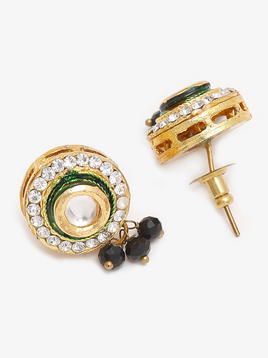 White Black Gold-Polished Kundan-Studded Jewellery Set - Ruby Raang | Grocsy