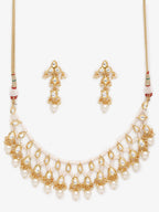 Gold-Polished White Kundan Stone Studded Jewellery Set - Ruby Raang | Grocsy