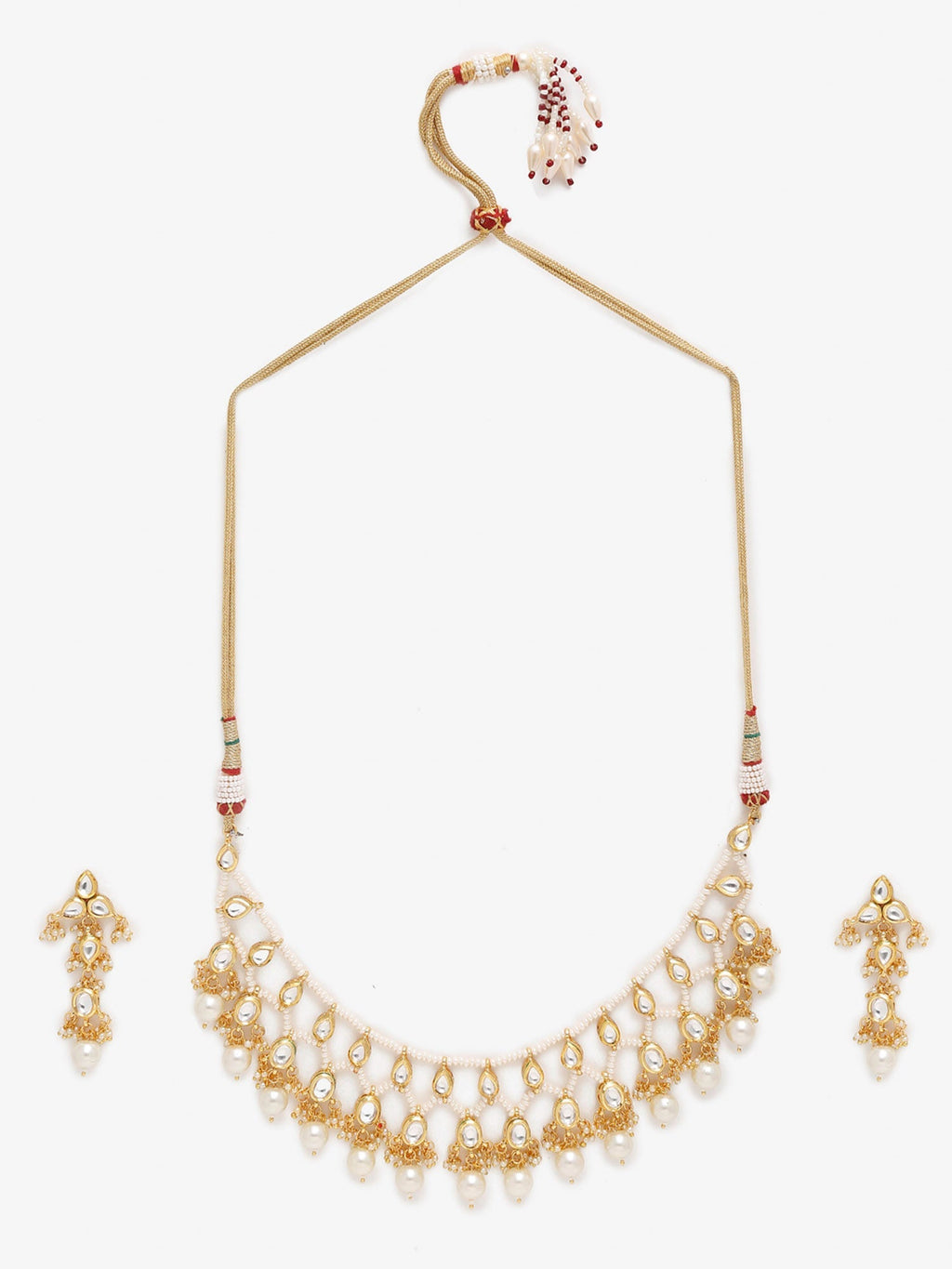 Gold-Polished White Kundan Stone Studded Jewellery Set - Ruby Raang | Grocsy