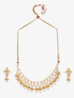 Gold-Polished White Kundan Stone Studded Jewellery Set - Ruby Raang | Grocsy