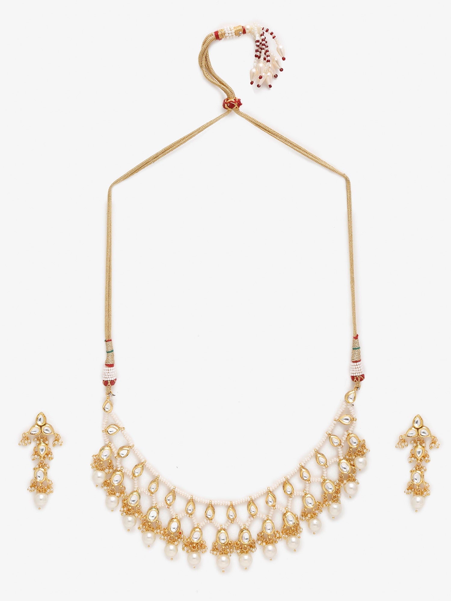 Gold-Polished White Kundan Stone Studded Jewellery Set - Ruby Raang | Grocsy