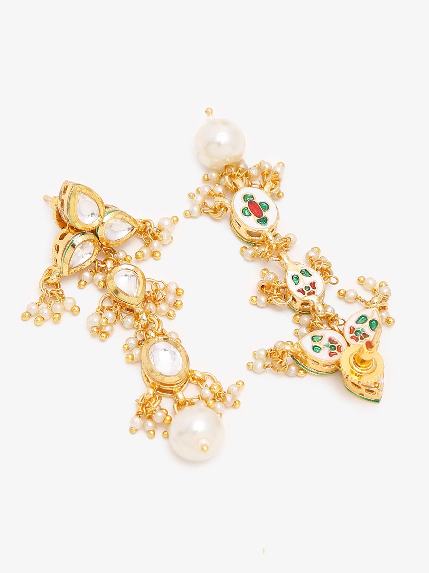 Gold-Polished White Kundan Stone Studded Jewellery Set - Ruby Raang | Grocsy