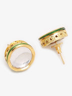 Gold-Polished White Green Stone-Studded Pearls Beaded Handcrafted Jewellery Set - Ruby Raang | Grocsy