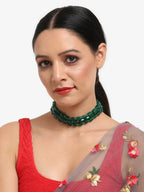 Gold-Toned Green Emerald Gold-Polished Layered Choker - Ruby Raang | Grocsy