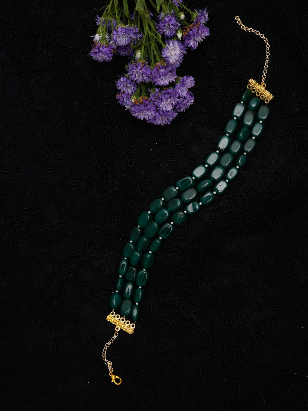 Gold-Toned Green Emerald Gold-Polished Layered Choker - Ruby Raang | Grocsy