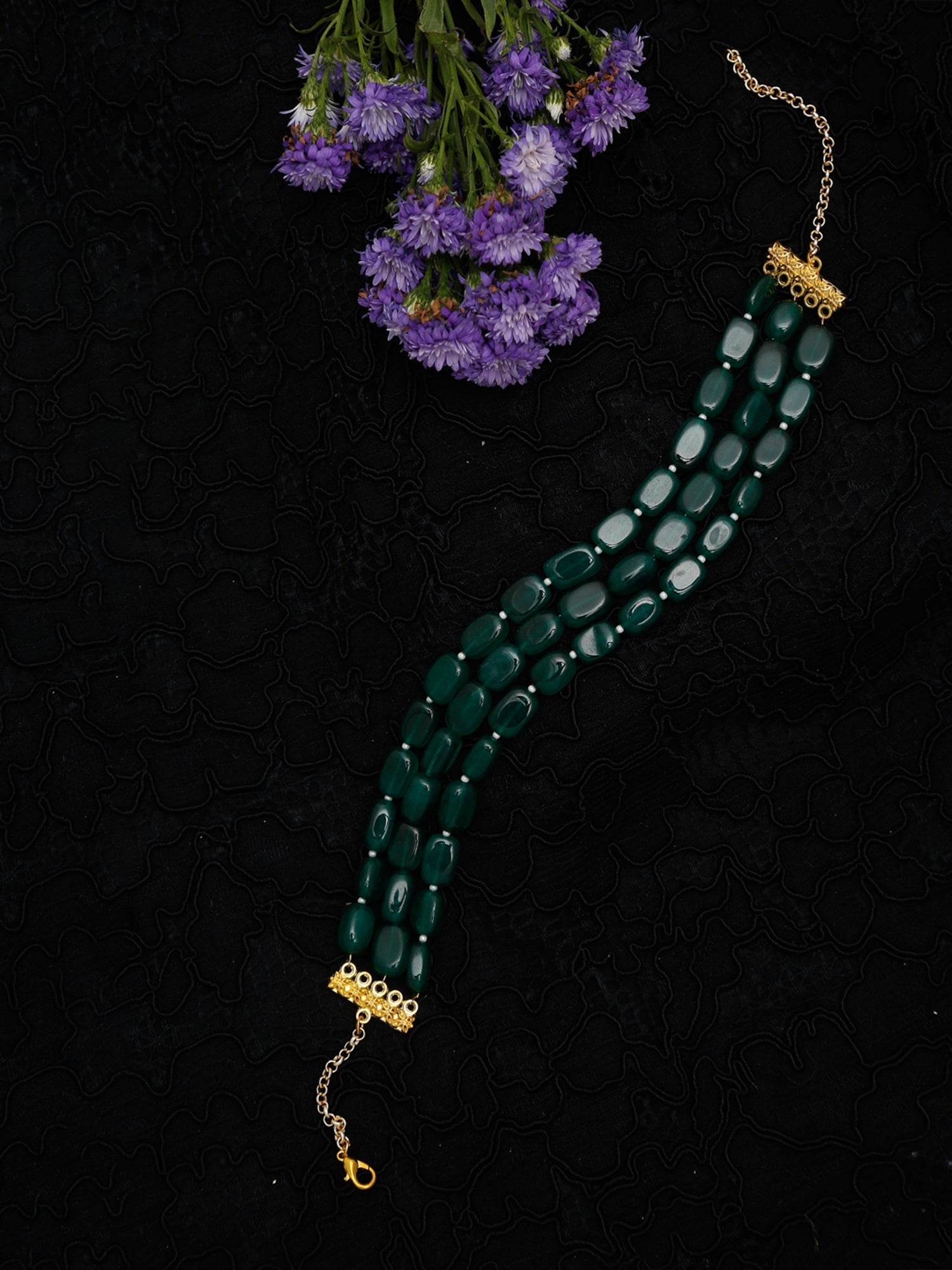 Gold-Toned Green Emerald Gold-Polished Layered Choker - Ruby Raang | Grocsy