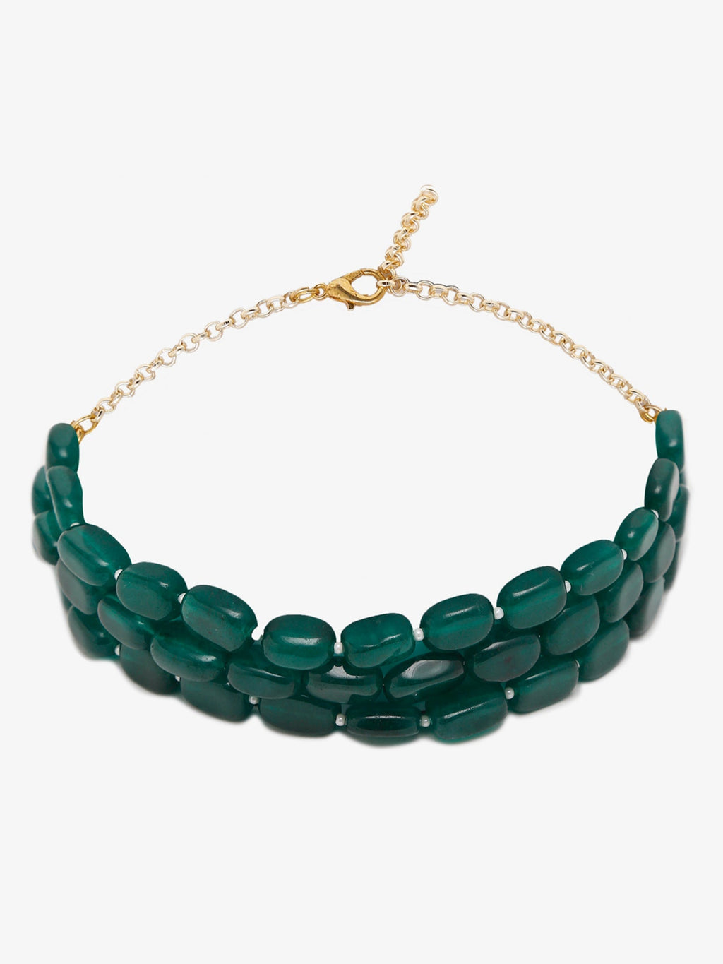 Gold-Toned Green Emerald Gold-Polished Layered Choker - Ruby Raang | Grocsy