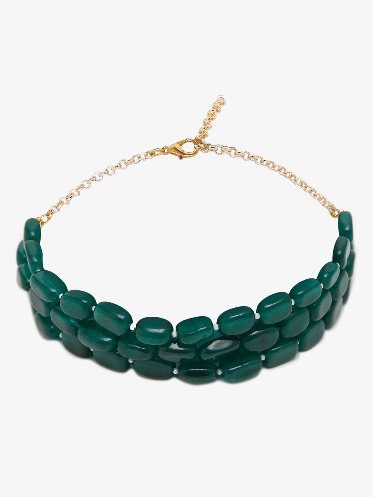 Gold-Toned Green Emerald Gold-Polished Layered Choker - Ruby Raang | Grocsy
