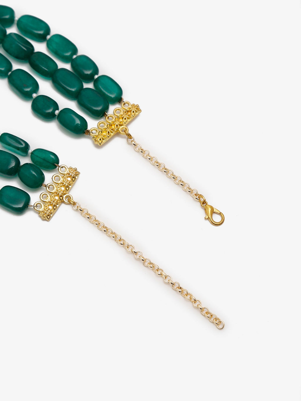 Gold-Toned Green Emerald Gold-Polished Layered Choker - Ruby Raang | Grocsy