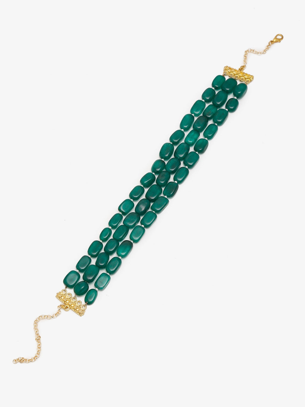 Gold-Toned Green Emerald Gold-Polished Layered Choker - Ruby Raang | Grocsy