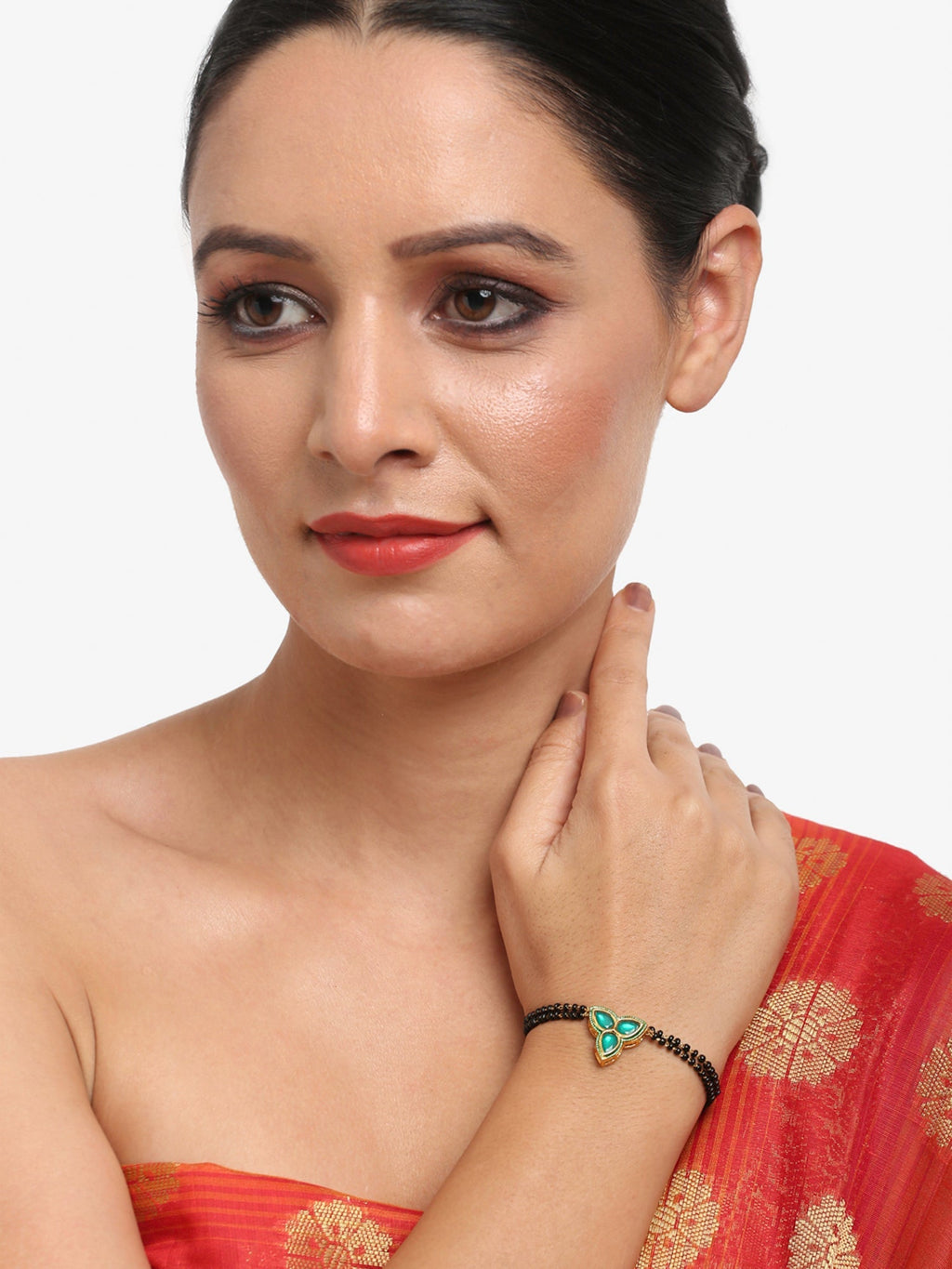 Women's Black Kundan Mangalsutra Bracelet - Ruby Raang | Grocsy